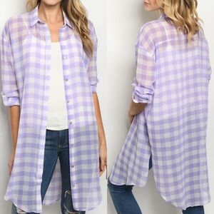 🆕Lavender checkered top/coverup/ect